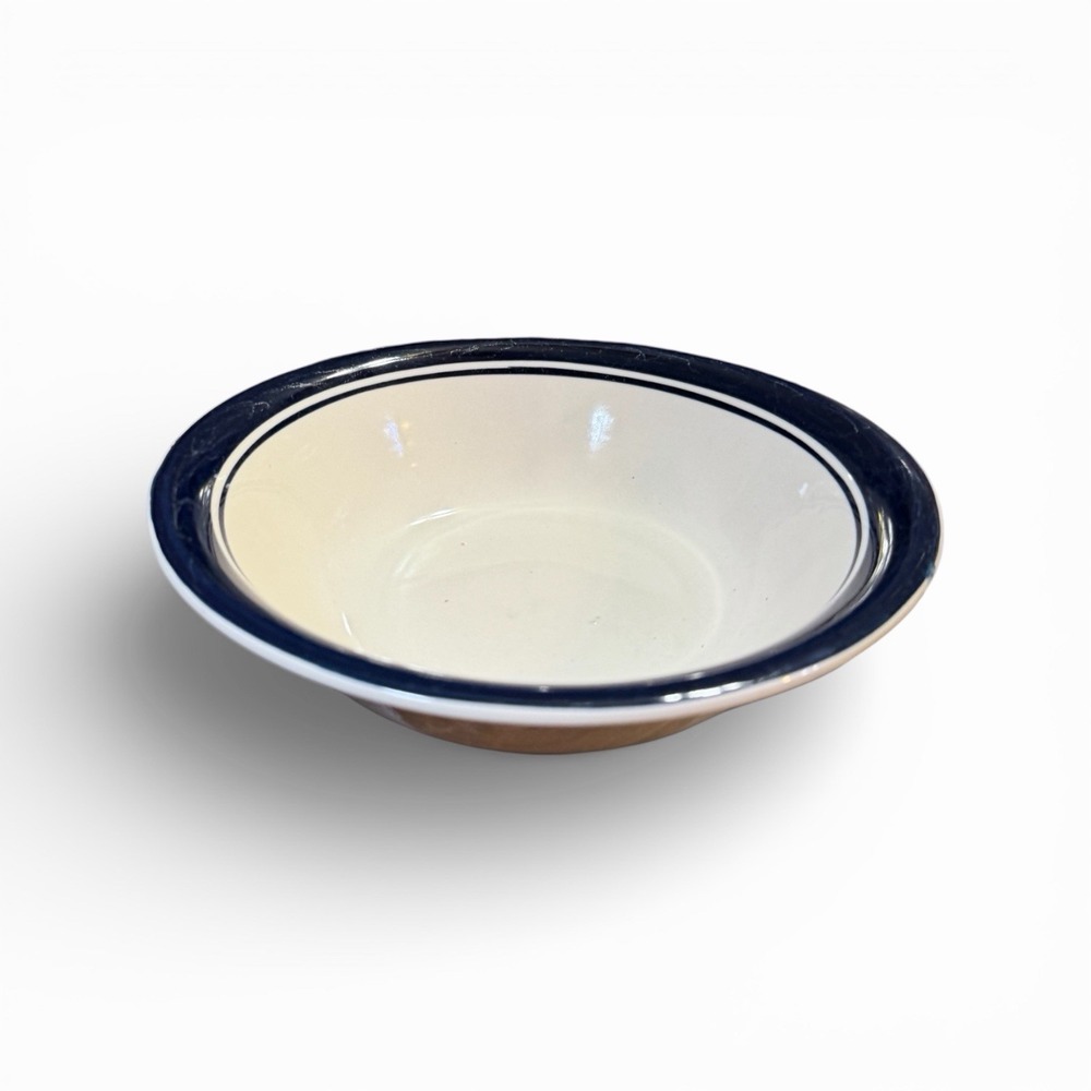 Todays Home Stoneware Bowl Cream Navy Blue Double Stripe Rim Cereal Soup